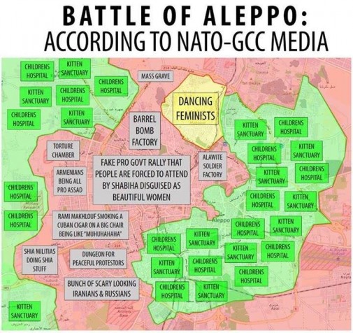 Mapa Aleppa podľa západných médií